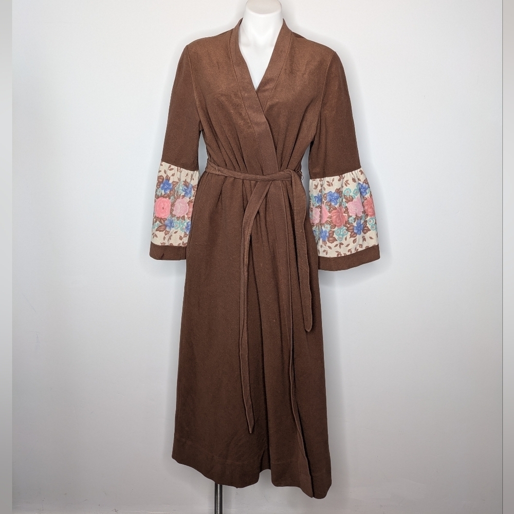 Vintage Vanity Fair Brown Pink Blue Floral Long Robe L